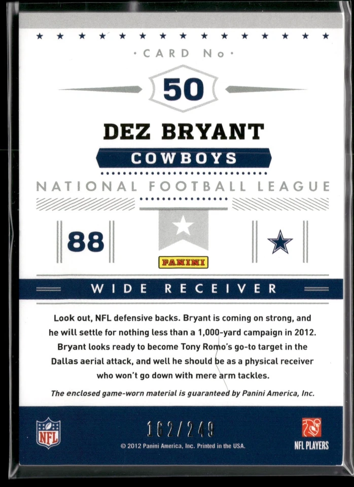 DEZ BRYANT 2012 Prestige Stars of the NFL Game Worn Jersey /249 #50 Cowboys - Image 2 of 2