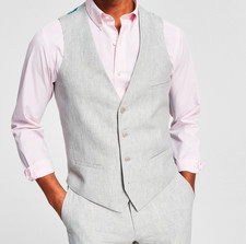 Bar III Vest Mens Large Grey Slim Fit Suit Waistcoat Formal Buttons HOCHVC9Y0050