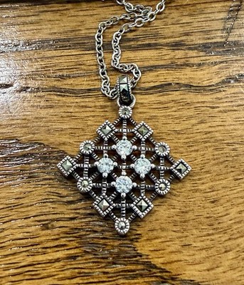 Judith Jack Sterling Silver Clear Stone & Marcasite Pendant 15.5 -20 Necklace