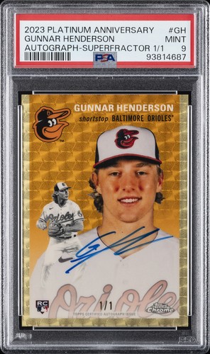 2023 TOPPS CHROME PLATINUM SUPERFRACTOR AUTO #GH GUNNAR HENDERSON RC 1/1 PSA 9