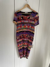 EROKE Sz 42=12/14 Multicoloured Plisse Pleat Contrast pull on Print Dress