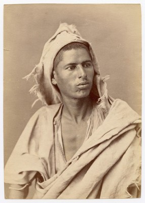 Rare albumen portrait by Jean Geiser: handsome young man, Kabyle c. 1880