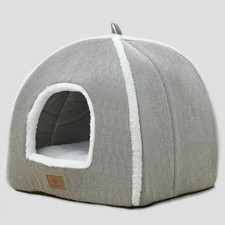 Grey 15 Inch Cat Bed Cave House Tent Kittens Small Pets Washable Cushion Warm