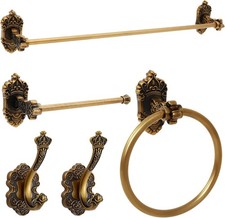5 Pieces Antique Brass Bathroom Hardware Accessories Set Vintage Towel Rack Toil