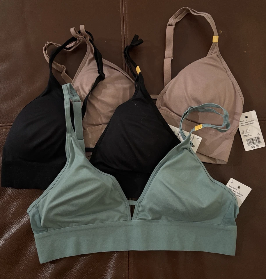 NUEVO CON ETIQUETAS SOS Bralettes para Mujer 3 Pares Talla S Artic Verde, Negro y Cuerno  Foto 3 de 3