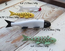 4 Folk Art Handmade/Painted Wood Fish Decoys Spearing/Ice Fishing Weighted (S)