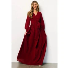 NWT Baltic Born Lydia Formal Chiffon Maxi Dress in Burgundy, Size XL