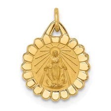 14k Yellow Gold Solid Polished/Satin Tiny Round Scalloped Miraculous Medal