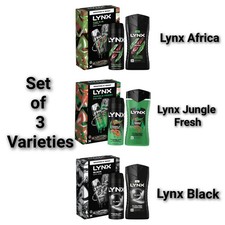 Lynx Set of 3 Varieties JUNGLE FRESH, BLACK & AFRICA Deodorant Body Spray