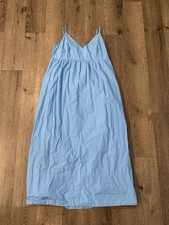 Quince Maxi Dress Womens Large Organic Cotton Sleeveless Blue V Neck Pullover