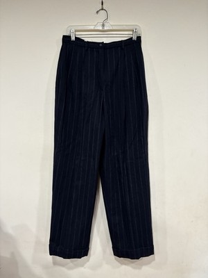 Jil Sander Wool Cashmere Wide Leg Trousers Striped Size 42 Black