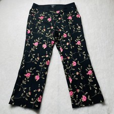 Karen Kane Womens Black High Rise Y2K Embroidered Floral Trouser Pants Size 12