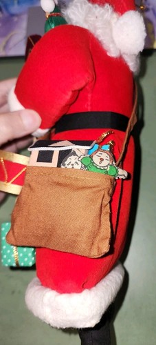 2 VTG Christmas Corner Santas w Toys Drum Horn Yarn Beard Ornament Doll Cloth - Picture 5 of 12