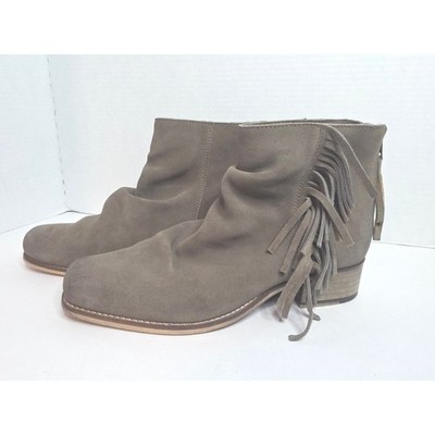 Seychelles Easy Come Easy Go Suede Fringe Ankle Boots Taupe Back Zip SZ 9