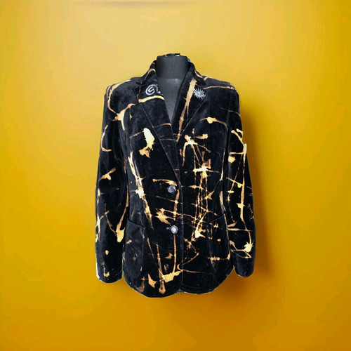 Black And Tan Upcycled Velvet Jacket By Blink Friction Size 14 M&S Hand Dyed