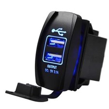 Dual USB Charger Rocker Switch Blue Backlit 12V-24V Compatible with UTV