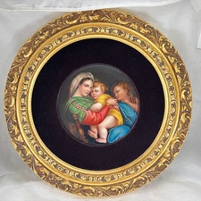 Antique 5½" KPM Style Hand Painted Porcelain Plaque Madonna Raphael - Flrenze