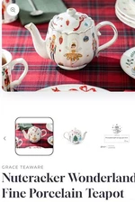 Grace Teaware Nutcracker Wonderland Christmas Ceramic Tea Pot  NEW