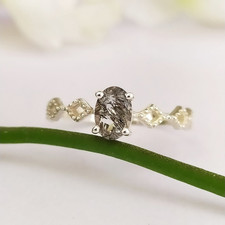 Black Rutile Quarz Oval Cut Wedding Ring 925 Sterling Silver Ring For Women Gift