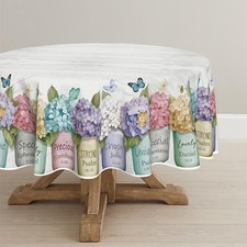 Horaldaily Spring Tablecloth 70 70 Inch Round, Purple Pink Spring Hydrangea Gre