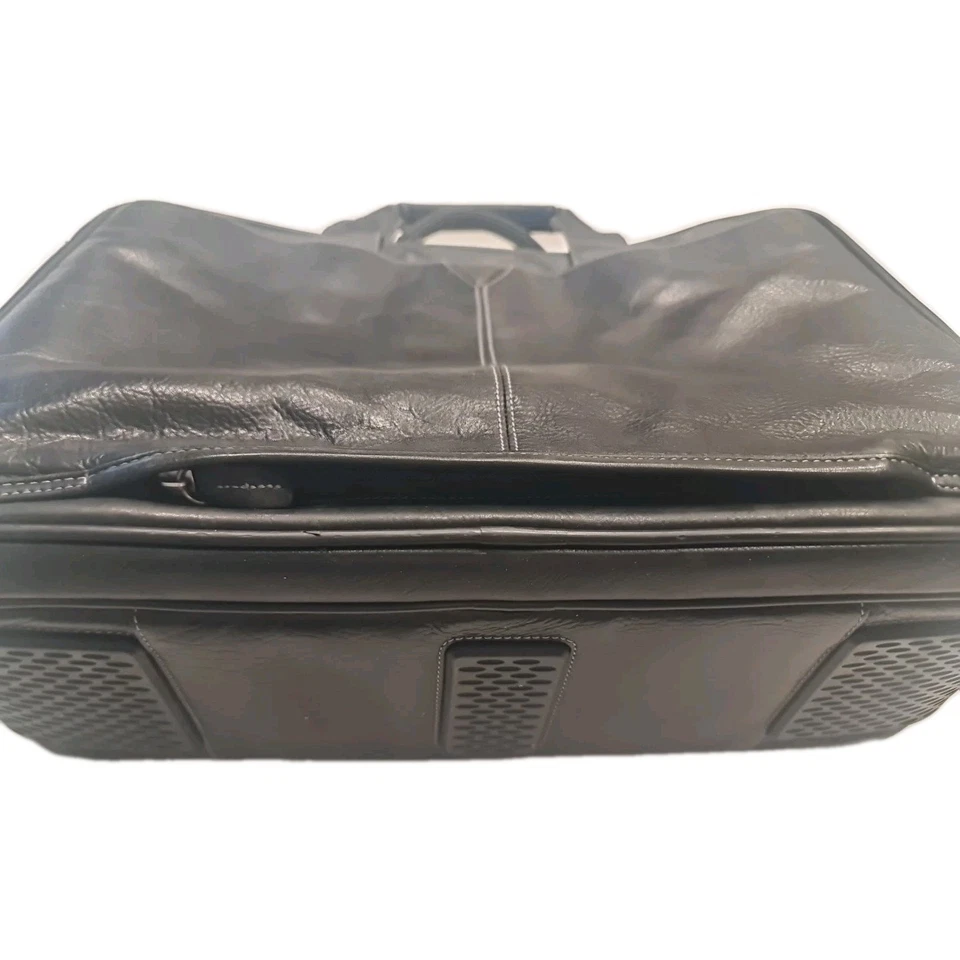 Johnston & Murphy Negro Doble Cremallera Cuero Maletín Laptop Bolso Mensajero   Foto 3 de 4