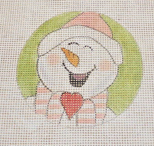 Handpainted Mono Zweigart 13 Mesh Needlepoint Canvas Snowman in Pink w/Heart