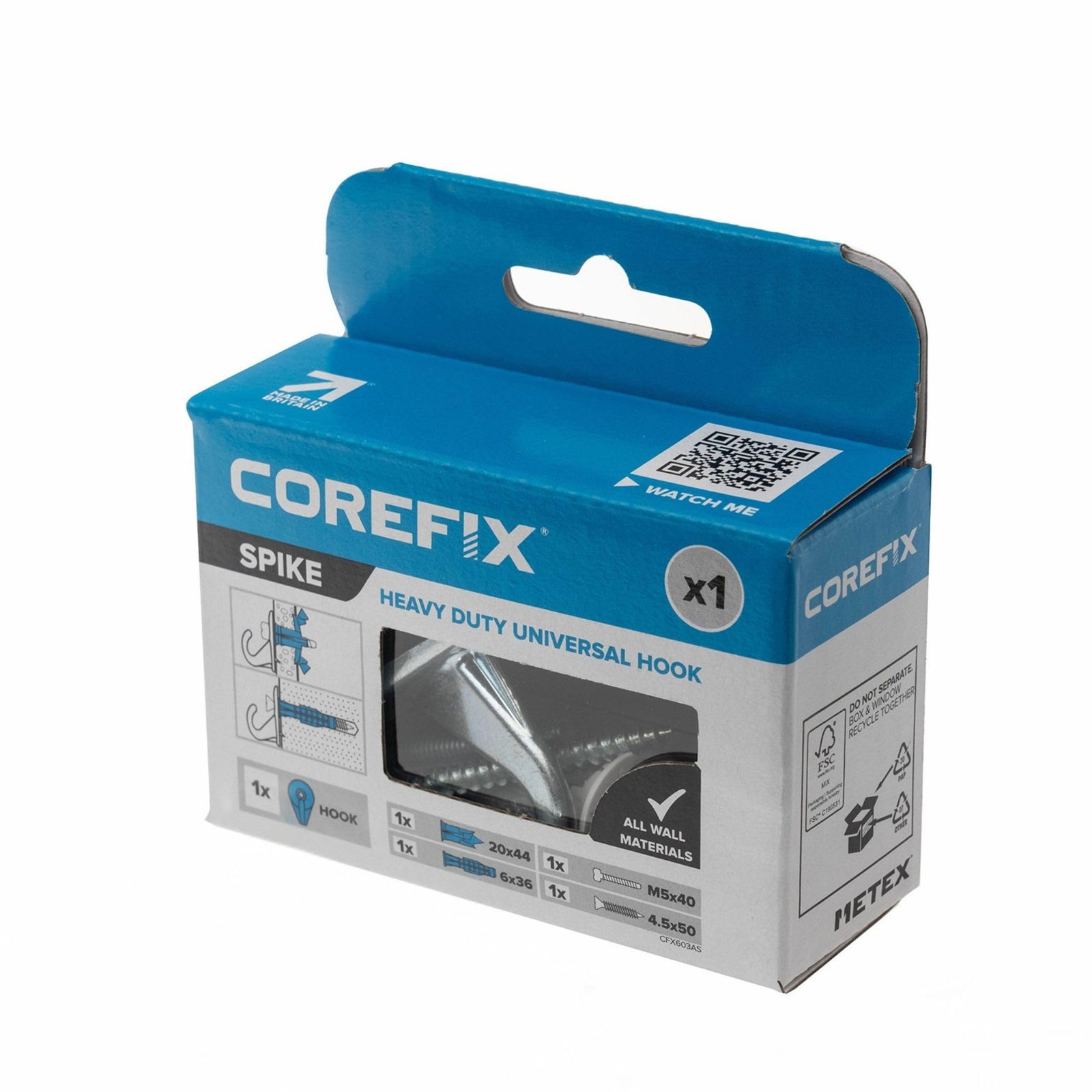 Corefix Spike, Heavy Duty Wall Hook Fixing Kit for Hanging Silver - Image 2