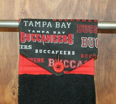 TAMPA BAY BUCCANEERS BLACK, RED & GRAY HANDMADE HANGING KITCHEN BLACK HAND TOWEL