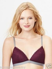 NEW Gap Body Favorite Lace Floral Underwire Bra Burgundy Grey Stretch 36B NWT