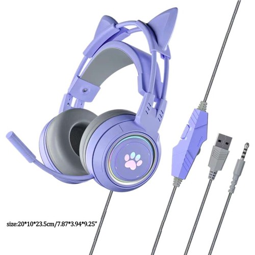 Headphone Cat-ear Luminous Wired Earphone Stereo Bass Noise-reduct Headset - Afbeelding 8 van 10