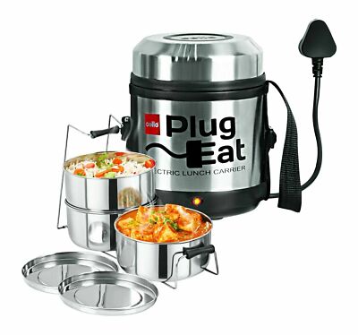 Cello Electro Hot Case Electric Lunch Box Detachable Cord 3 Container - Silver