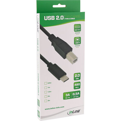 35763 InLine USB 2.0 Kabel USB-C Stecker an USB-B schwarz 3m ~D~