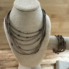 ZAD Brown Bronze Multi Strand Beaded Necklace & Bracelet Set 