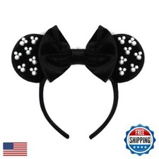 JIAHANG Velvet Mouse Ears Hair Bow Headband with Beadings, Velour Black Hairb