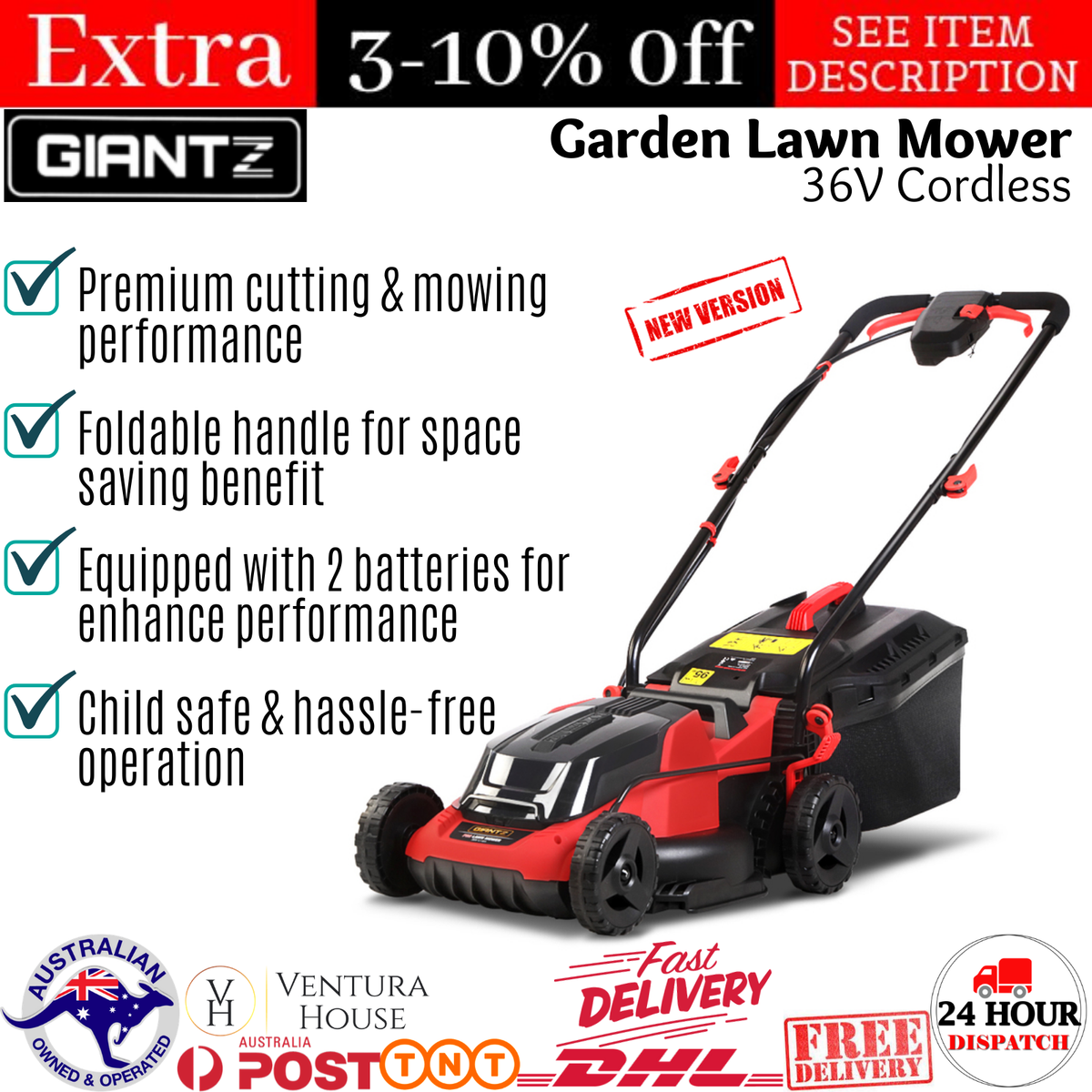 Giantz Lawn Mower Cordless Electric Lawnmower 2-in-1 Function