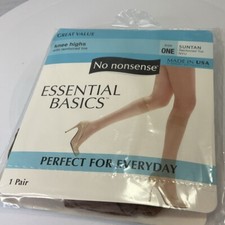 No nonsense Suntan Reinforced Toe Knee Highs Made in USA Size One 1 Pair