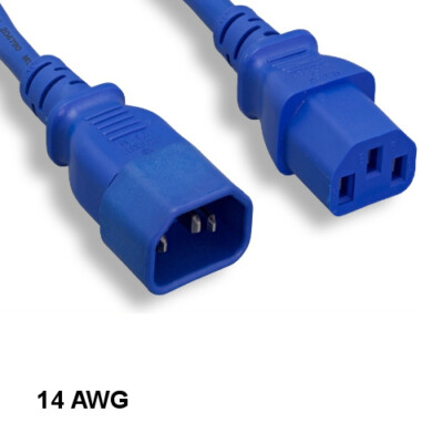 Kentek Blue 6ft Power Cable IEC-60320 C13 To C14 SJT 14AWG 15A 250V Color-Coded