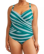 WOMEN'S PLUS SIZE ONE PIECE STRIPED SWIMSUIT By Terra Sky A9