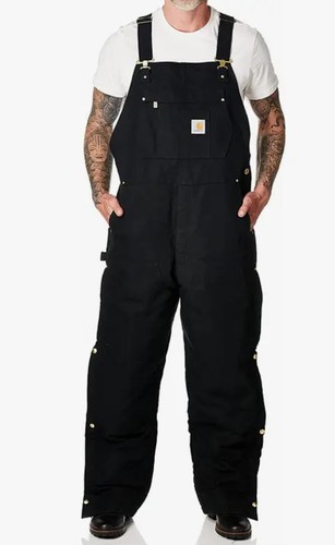 CARHARTT Loose Fit Insulated Bib Overalls MENS XL BLACK FIRM Duck Lined WORK NWT - 第 1/7 張圖片