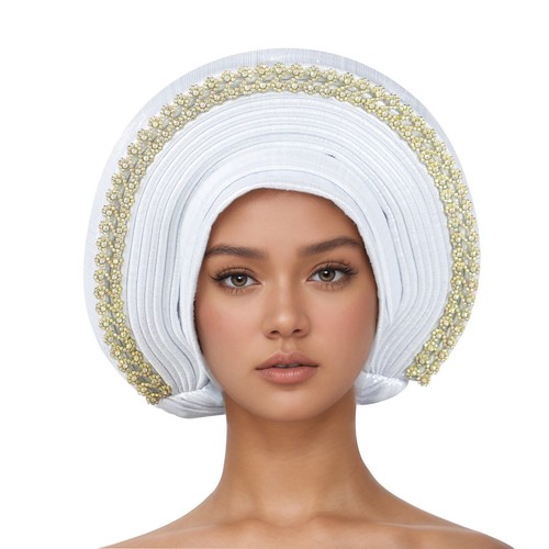 Women Hijab Cap Aso Oke African Headtie Auto Gele Nigerian Wedding Hat Head Wrap - Picture 4 of 34