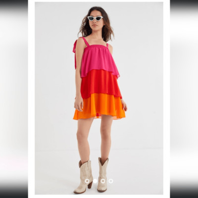 Show Me Your MuMu Gabriela Tiered Ruffle Mini Dress Multi Size M