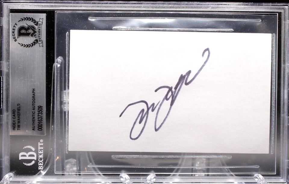TIM WAKEFIELD BOSTON RED SOX SIGNED INDEX CARD BECKETT BAS 2 AUTHENTIC SLAB BGS - Image 2 of 2