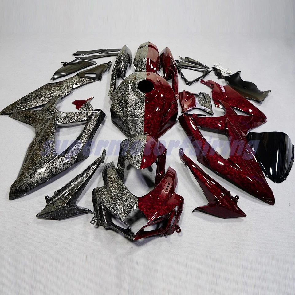 Kit de carenado de fibra de carbono forjado rojo negro + tanque apto para Suzuki GSXR600/750 2008-2010 Foto 2 de 4
