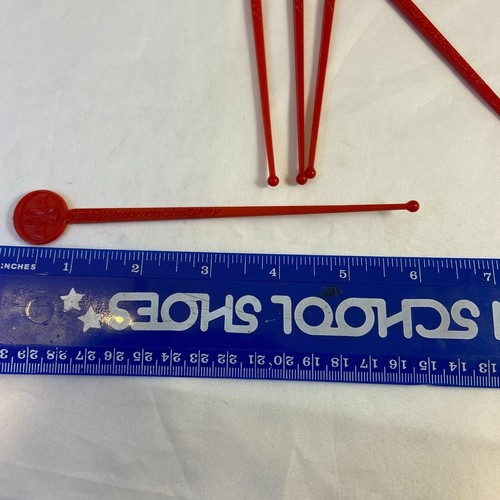 #6275 5 Vintage American Airlines Red Round Top Swizzle stick stirs 6 in - Picture 8 of 8