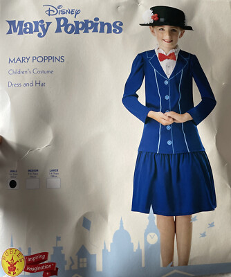 MARY POPPINS DISNEY KOSTÜM PLUS HUT. RUBIE S. 104 CM 3-4 JAHRE NEU