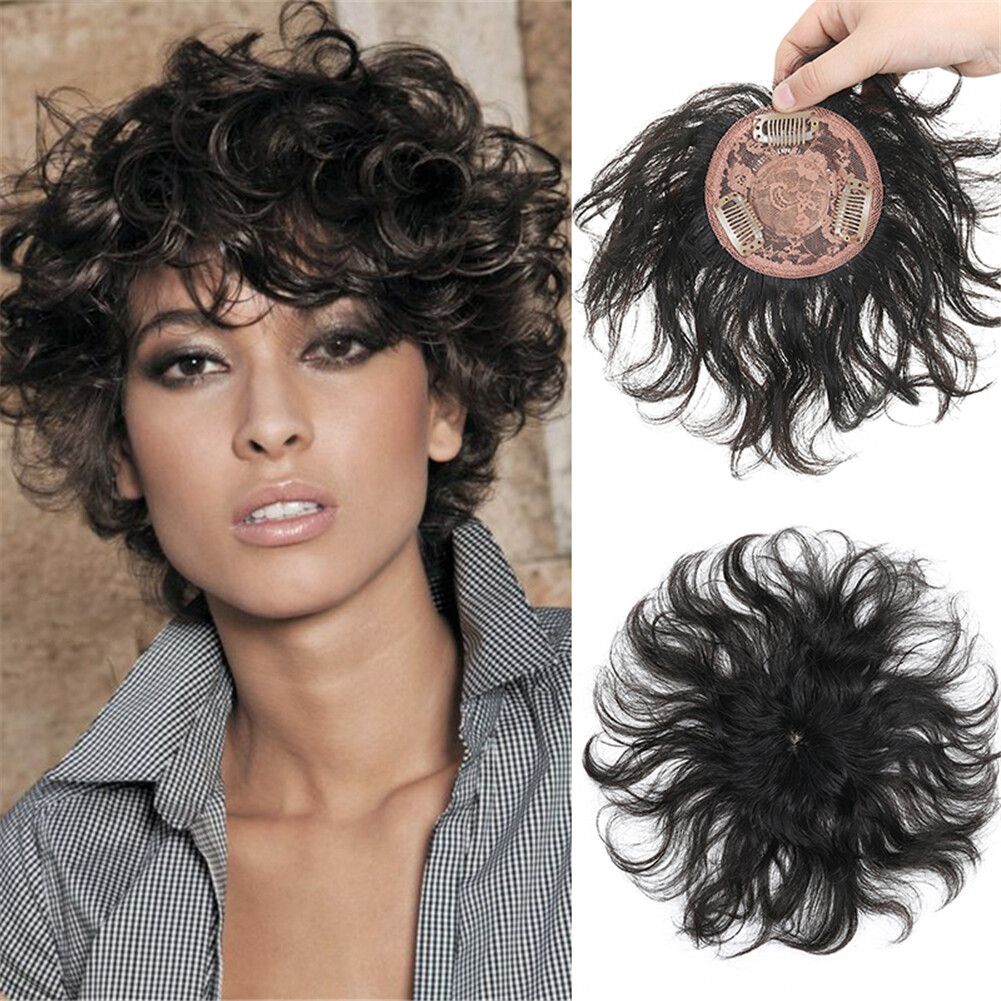 Women Natural Curly 100 Human Hair Toupee Topper Clip In Hairpiece