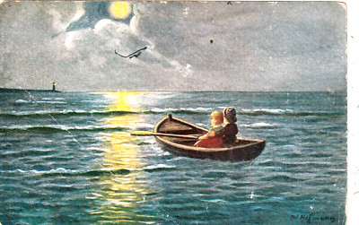 Postcard 1917-Moonlight-Ad. Hoffmann: ''Love trip'' - publisher: W + S + S + B 5295