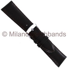 22mm deBeer Genuine Smooth Leather Brown Padded Stitched Mens Watch Band Short