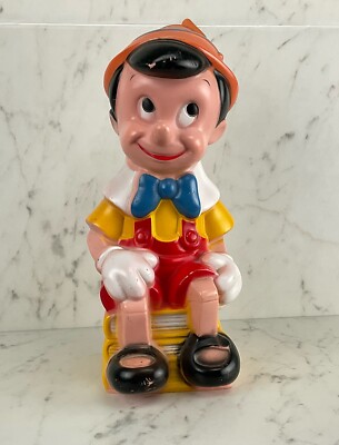 Vintage Pinocchio Piggy Bank Walt Disney Production Play Pal Plastics 1971 MCM