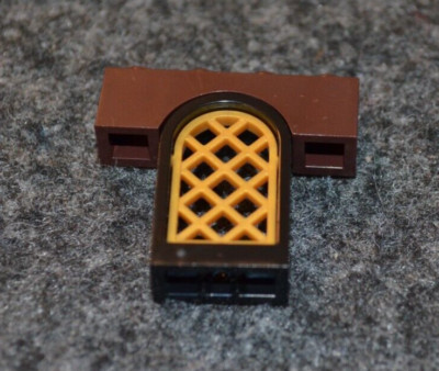 1x2x3 Black Castle Arch Window w/ Gold Lattice & Dark Brown 1x4x1 - New Lego